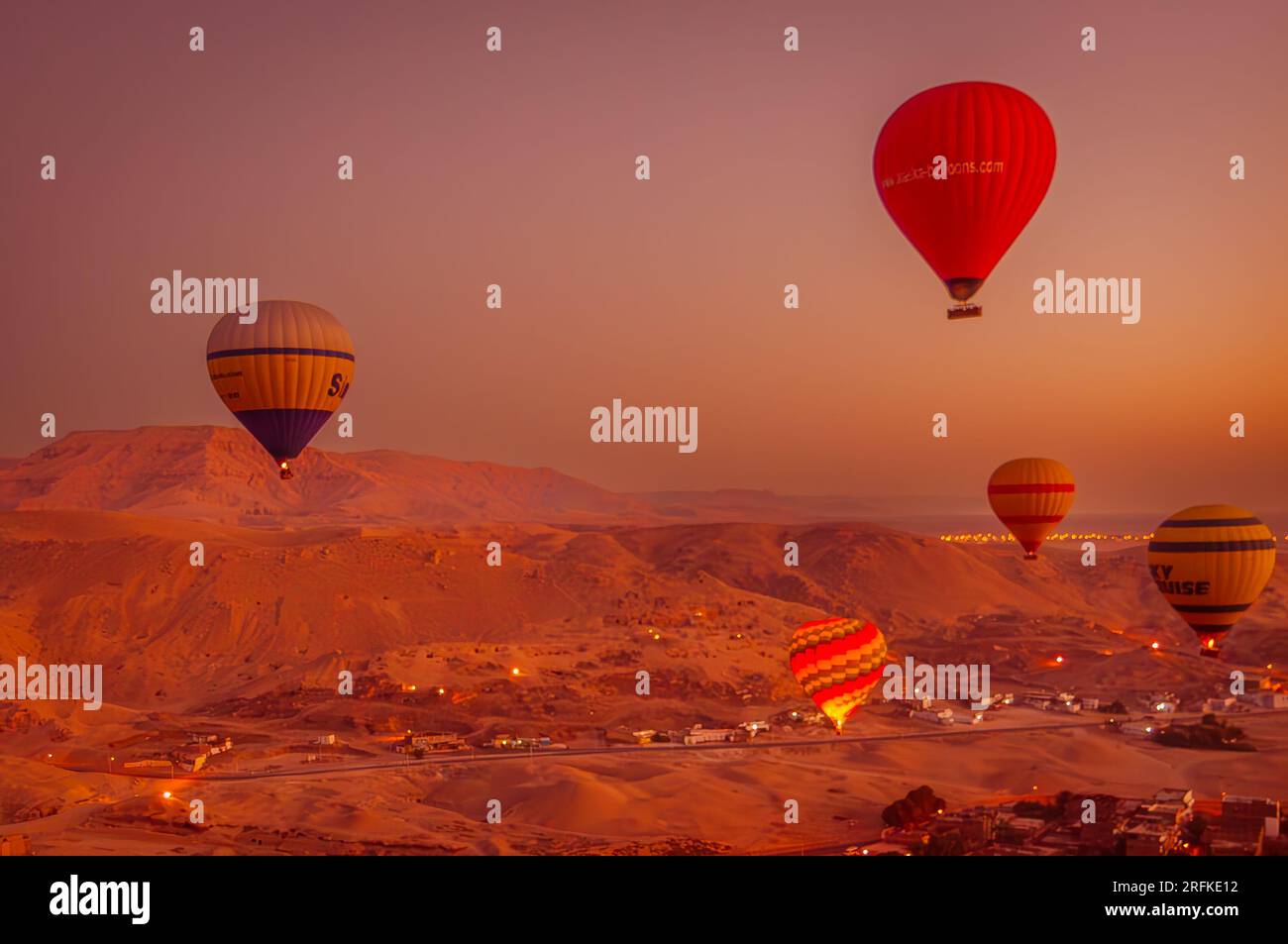 Hot Air Balloon ride over the Valley of Kings and surrounding area in Luxor Stock Photo