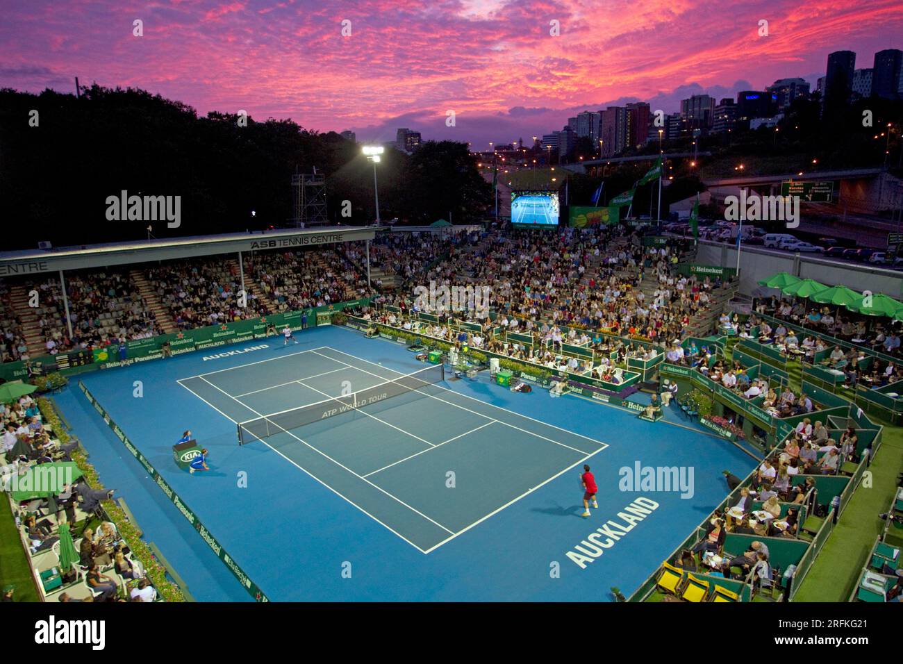 An overview of the ASB Tennis Centre in Auckland as Argentina's Carlos Berlocq, left, plays Spain's Fernando Verdasco at the Heineken Open Men's Tenni Stock Photo