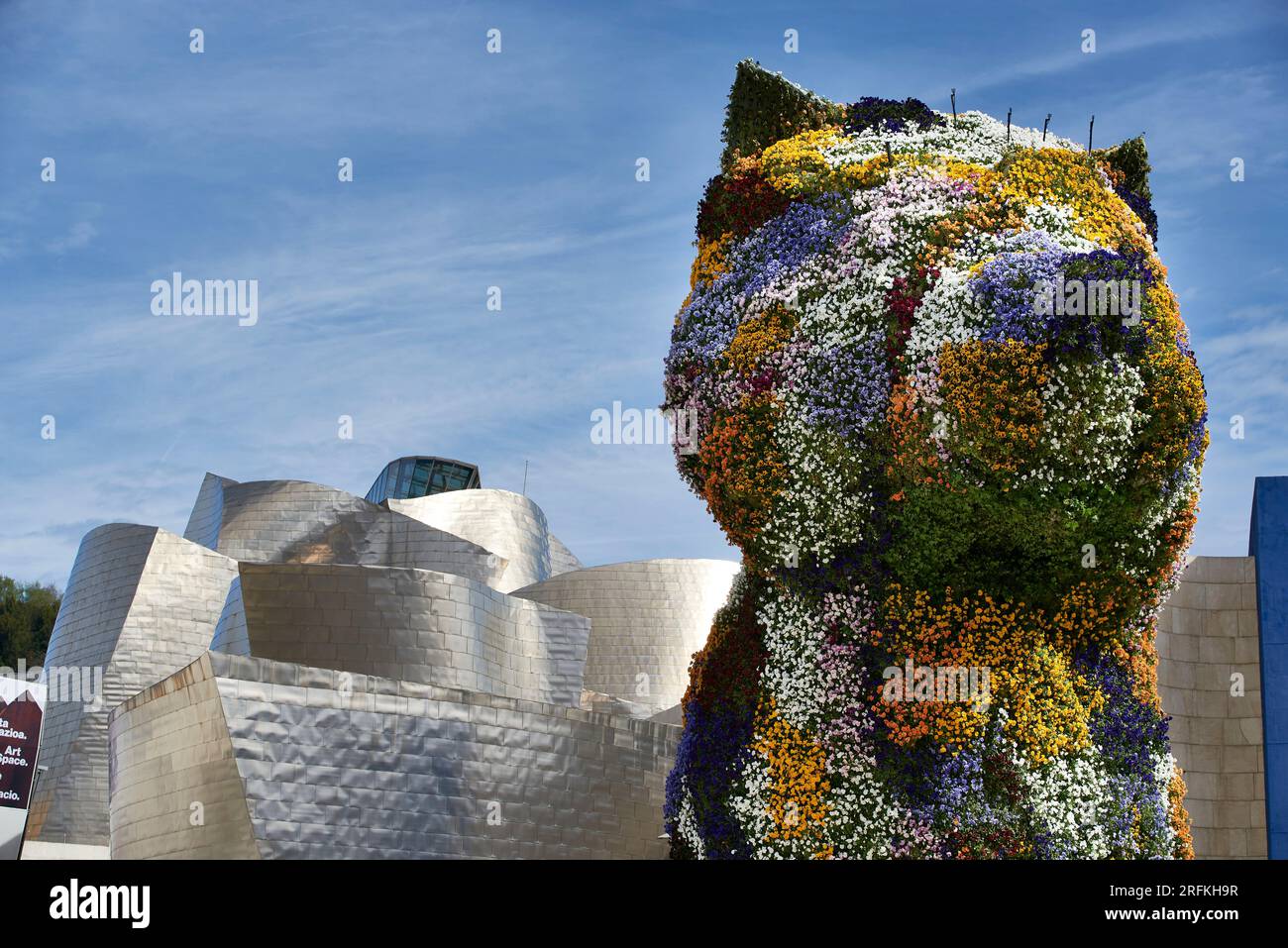 Guggenheim Museum and Puppy, Bilbao, Bizkaia, Biscay, Basque Country, Euskadi, Euskal Herria, Spain, Europe. Stock Photo
