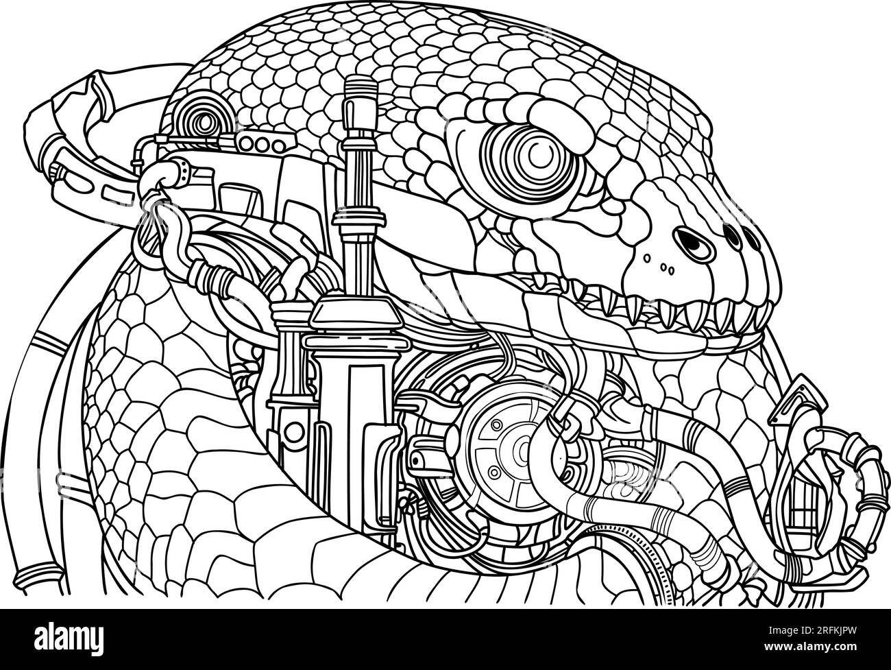 Snake with a sword Coloring page. coloring page snakes in the grass. Stock Vector