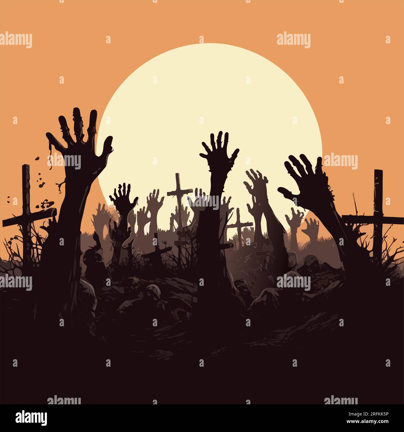 Zombie hands silhouette. Creepy zombie crooked lambs stick out of ...