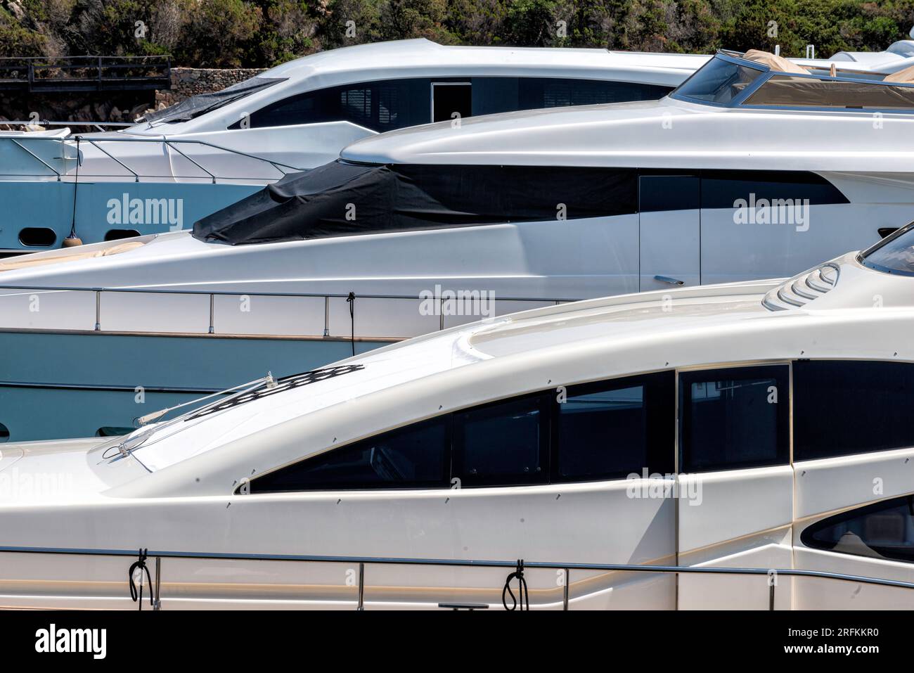 luxury yachts in a harbour in the Mediterranean Sea in Sardegna Stock Photo