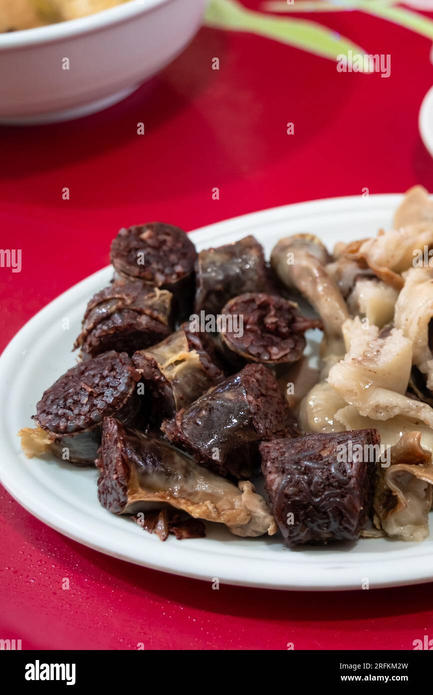 Delicious Korean cuisine Sundae, blood sausage made by steaming intestines stuffed with glass