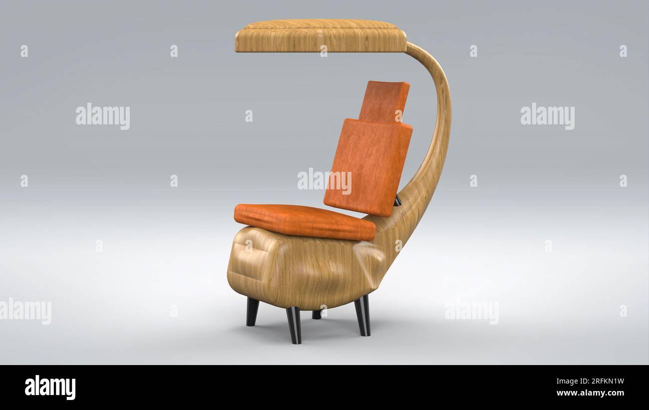 Scorpion Shape Wooden Chair Suede Orange Seat. Isolated on White Background. Luxury Concept Chair Design 3d render Stock Photo Alamy