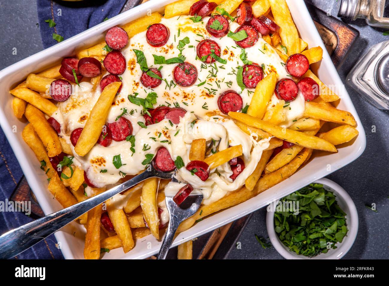 Pizza loaded french fries. Homemade Pepperoni and Cheese Pizza French
