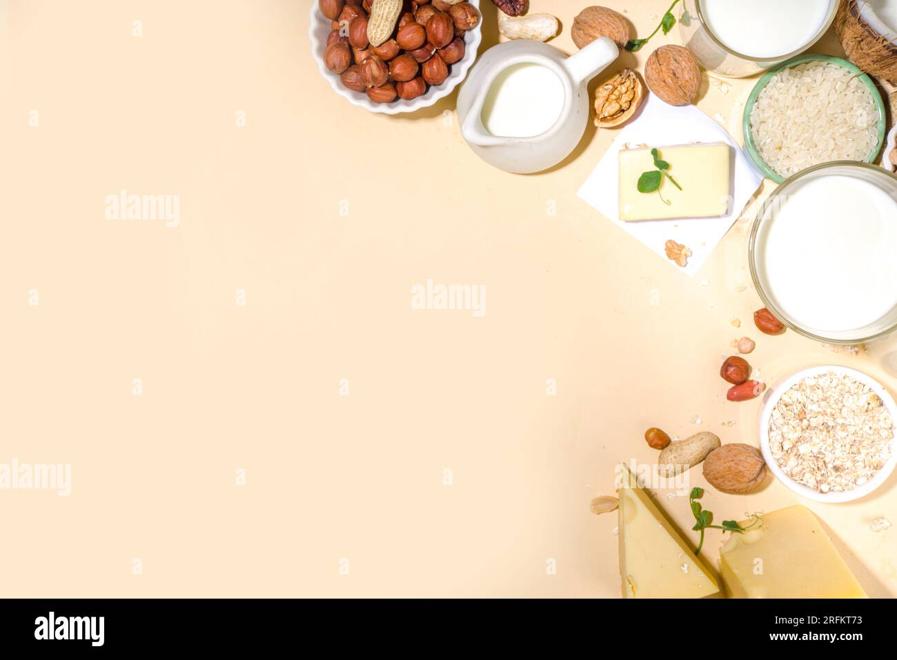 Vegan nondairy products. Plantbased alternative dairy products milk