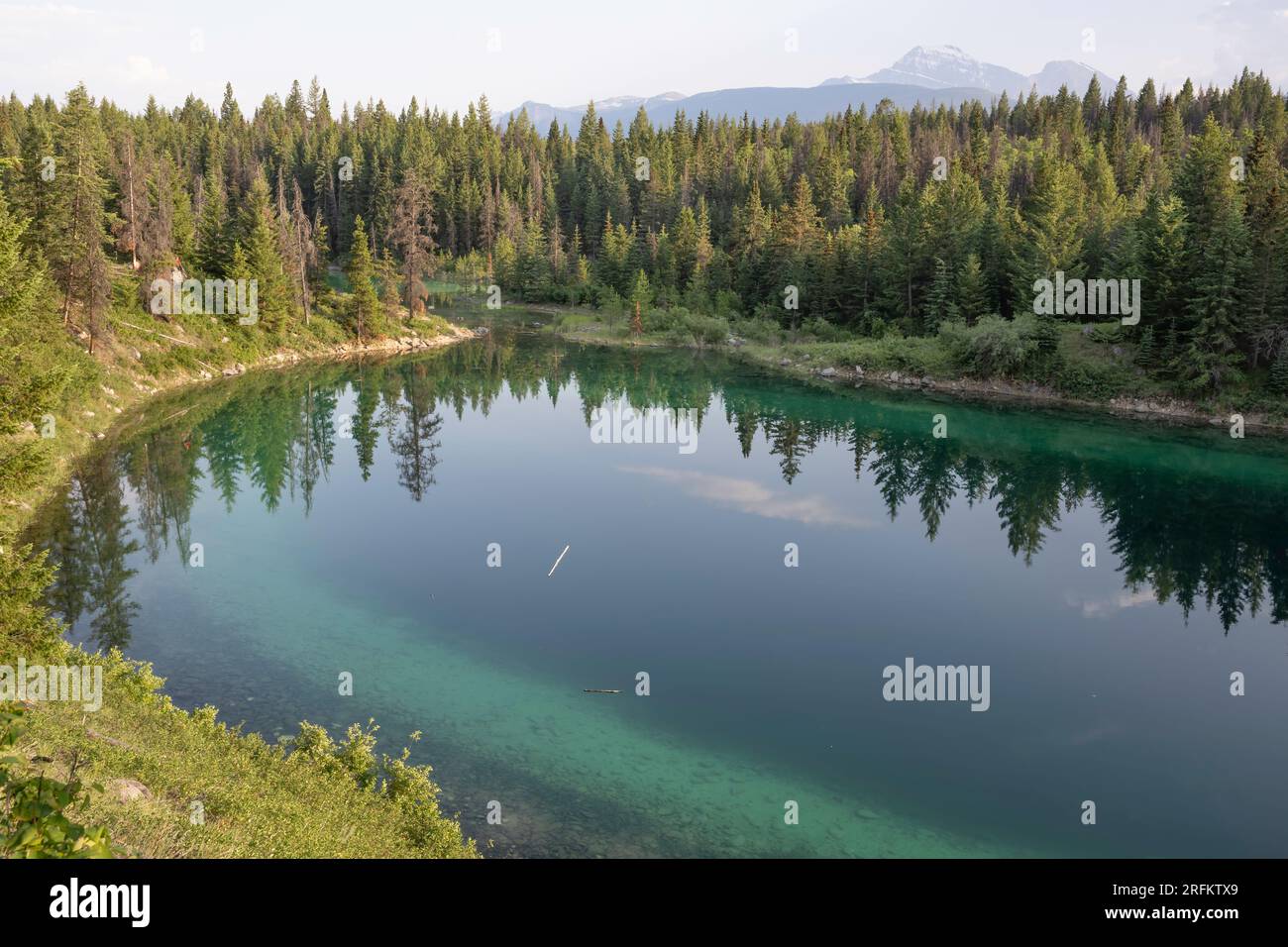 Beautiful lake reflection, Valley of the Five Lakes hike, 4th Lake, Jasper National Park, Canada Stock Photo