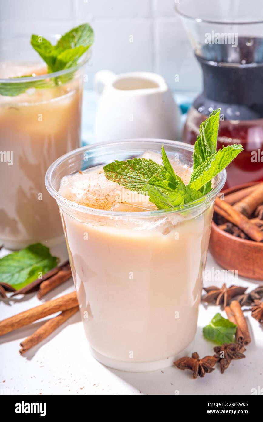 Thai Iced tea, asian indian masala spices drink with nondairy coconut