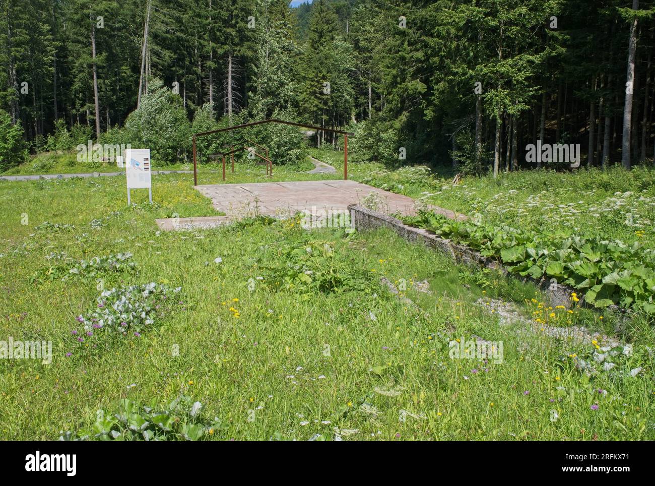 Loibltal, Austria - Jul 28, 2023: Concentration camp Loibl Pass was the north camp where prisoners built the tunnel to the south Ljubelj camp in Slove Stock Photo