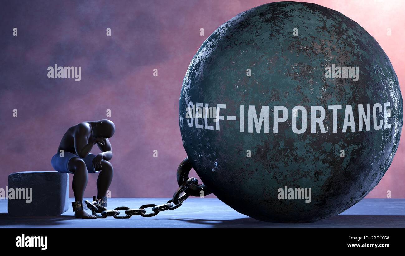 Self importance a metaphor showing human struggle with Self importance. Resigned and exhausted