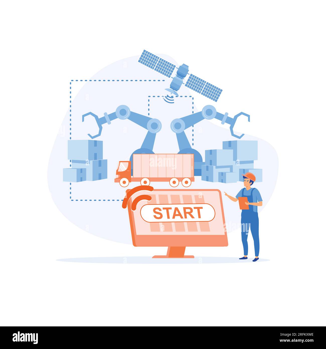 Smart industry, innovative manufacturing. Engineer working with interactive interface. flat vector modern illustration Stock Vector
