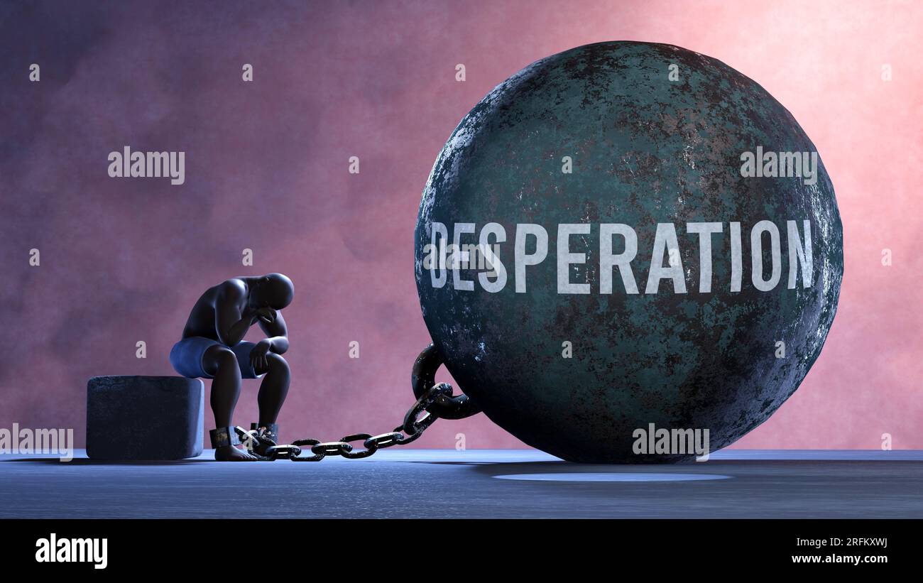 Desperation a metaphor showing human struggle with Desperation. Resigned and exhausted person