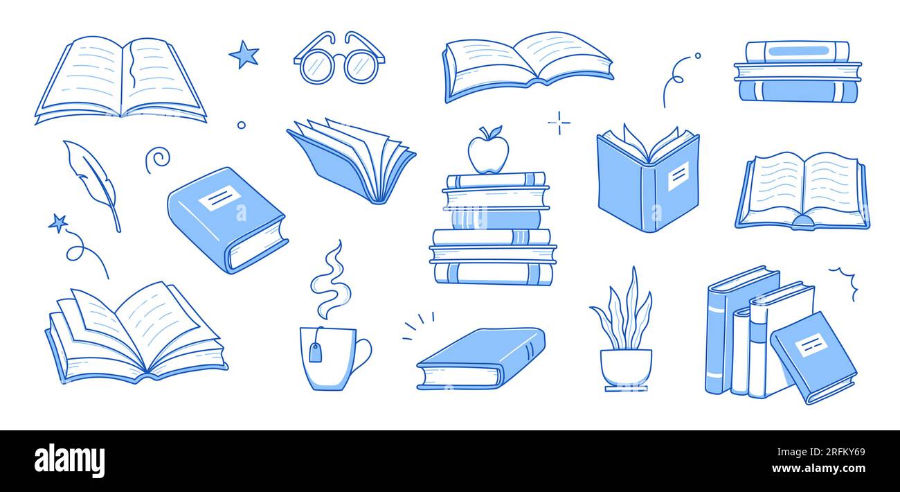 Sketch books. Ink drawing vintage open book and books pile. School  education and library doodle vector symbols. Education book sketch, pile of literature  drawing illustration - Vector illustration Stock Vector