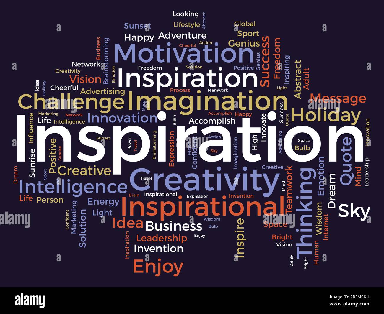 Word cloud background concept for Inspiration. Creative innovation, intelligence imagination idea of business vision. vector illustration. Stock Vector