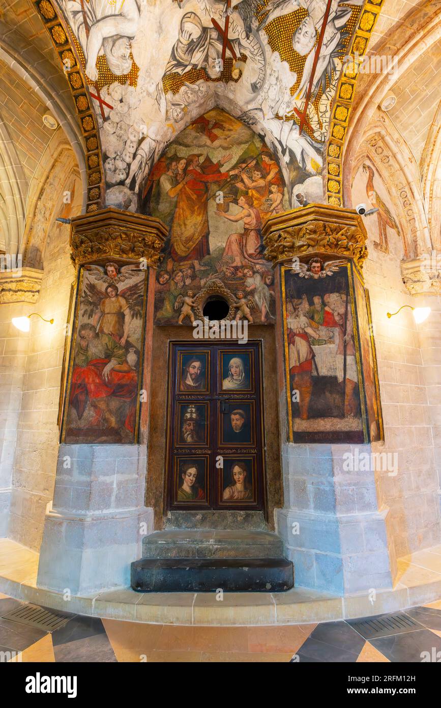 Paintings of the girola. Tarazona Cathedral is a Roman Catholic church located in Tarazona, Zaragoza province, in Aragon, Spain Stock Photo