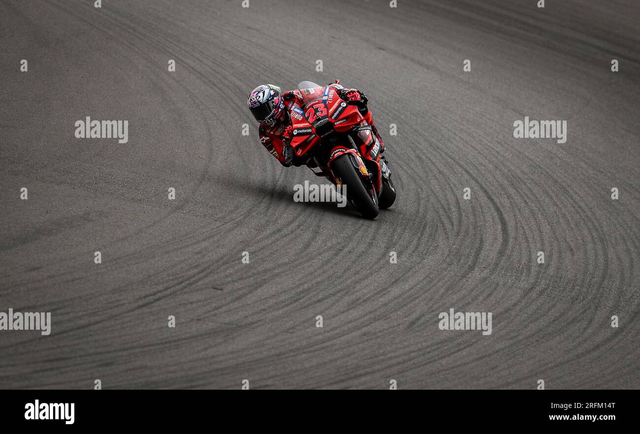Ducati Lenovo's Enea Bastianini during Free Practice One ahead of the Monster Energy British Grand Prix 2023 at Silverstone, Towcester. Picture date: Friday August 4, 2023. Stock Photo