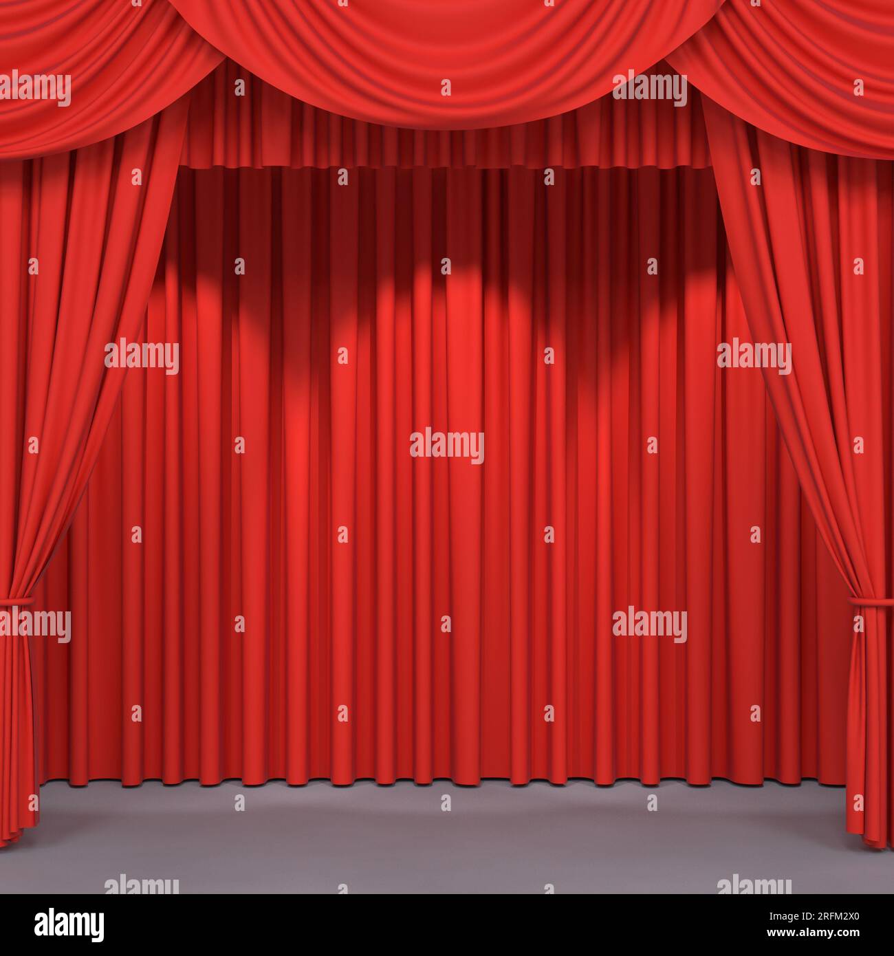 Red stage curtains. Luxury red velvet drapes, silk drapery. Realistic closed theatrical cinema curtain. Waiting for show, movie end, revealing new pro Stock Photo