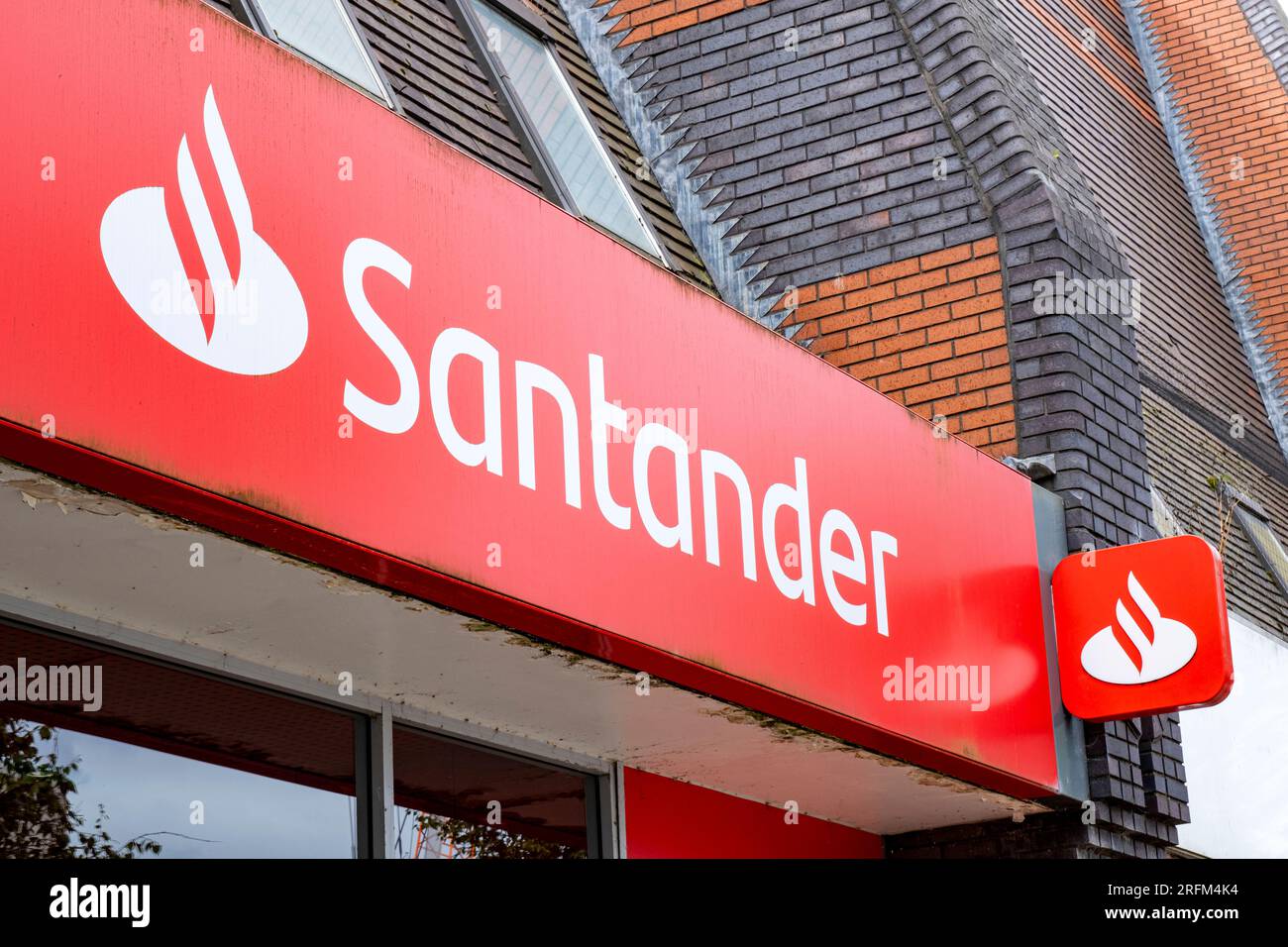 Santander bank sign or logo on outside wall UK Stock Photo
