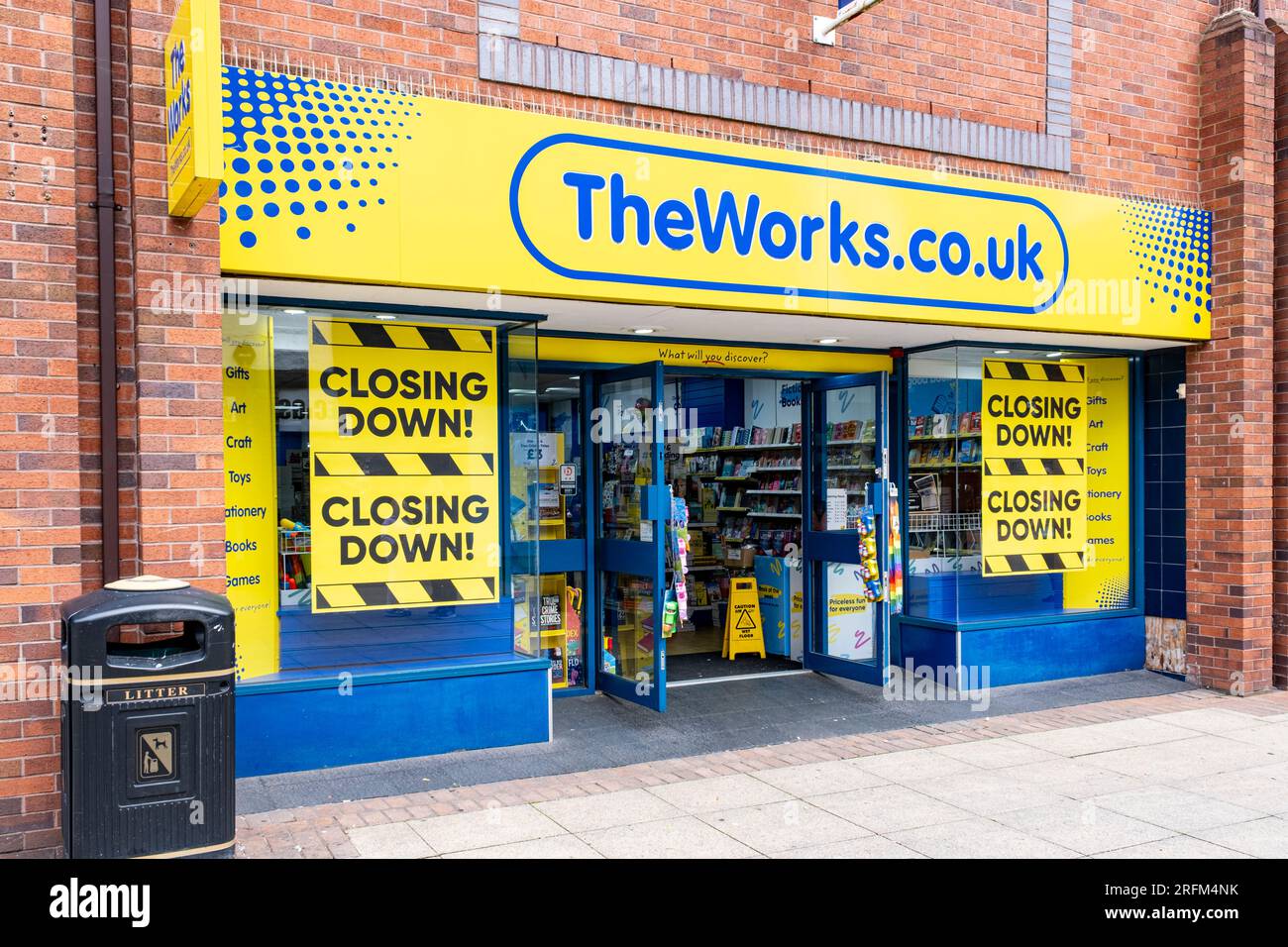 The Works stationery shop closing down in town centre of Crewe Cheshire UK Stock Photo