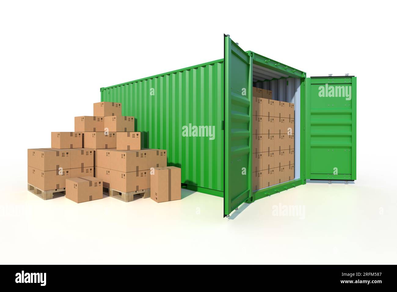 Ship cargo container side view with cardboard boxes Stock Photo Alamy