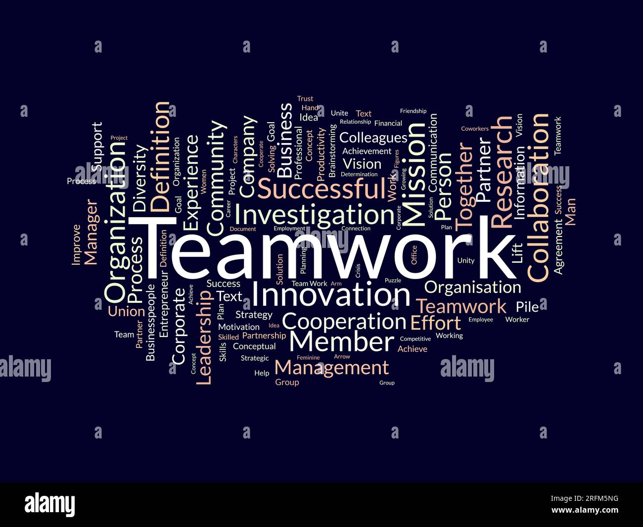 Word cloud background concept for Teamwork. Business success with together partnership of leadership achievement. Vector illustration. Stock Vector