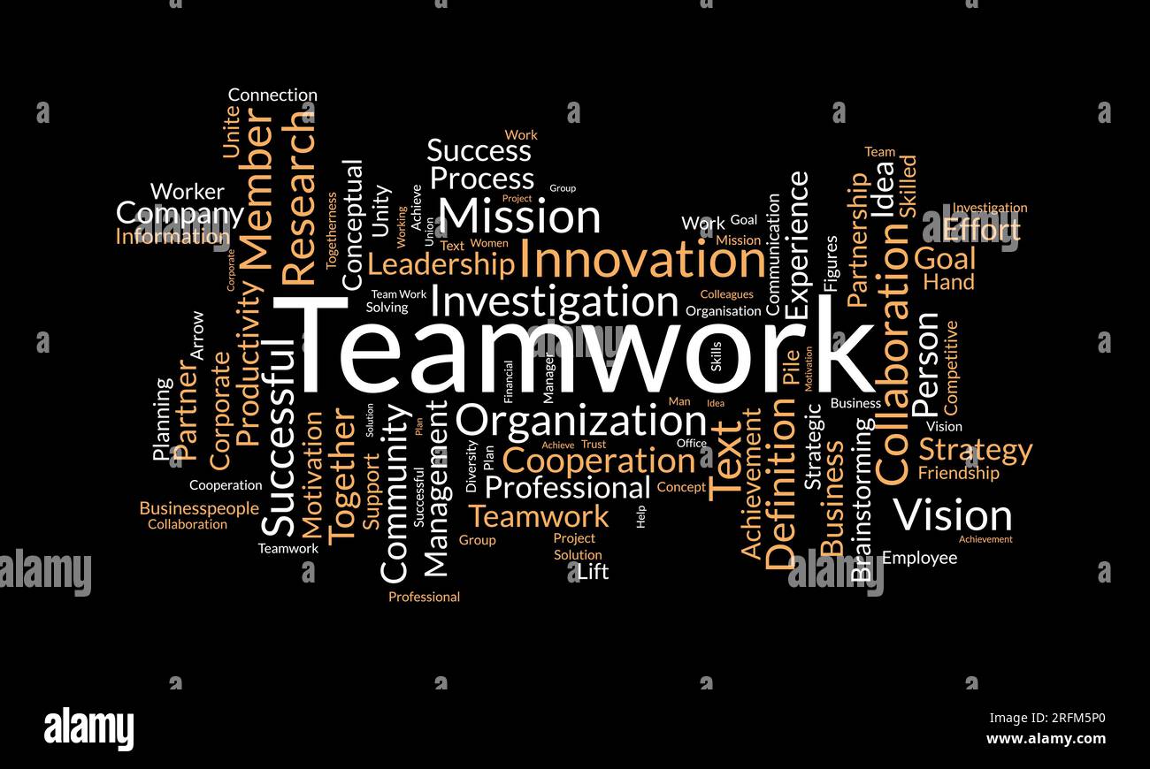Word cloud background concept for Teamwork. Business success with together partnership of leadership achievement. Vector illustration. Stock Vector