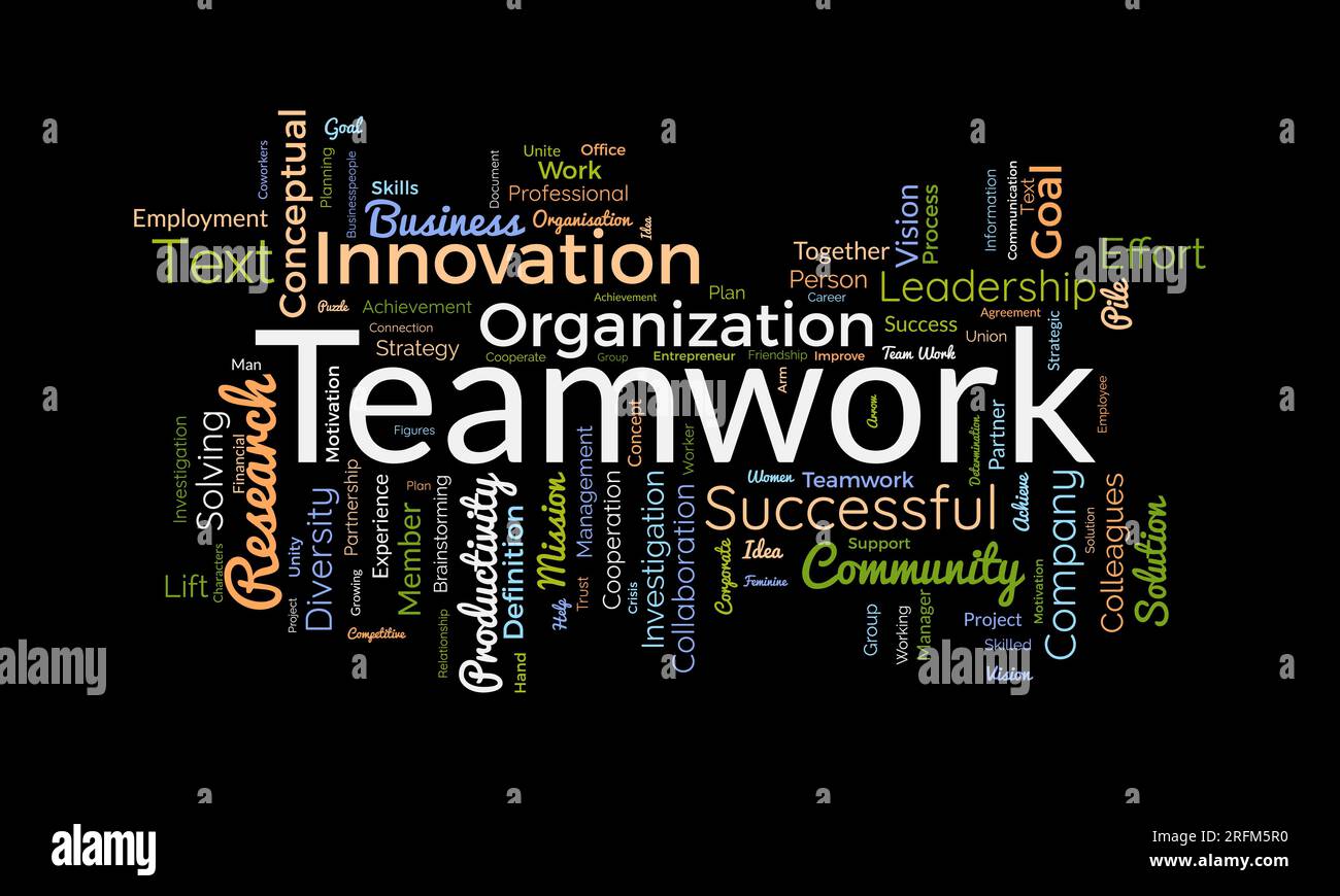 Word cloud background concept for Teamwork. Business success with together partnership of leadership achievement. Vector illustration. Stock Vector
