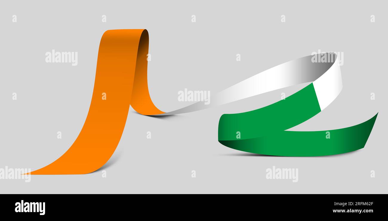 3D illustration. Flag of Ivory Coast on a fabric ribbon background ...