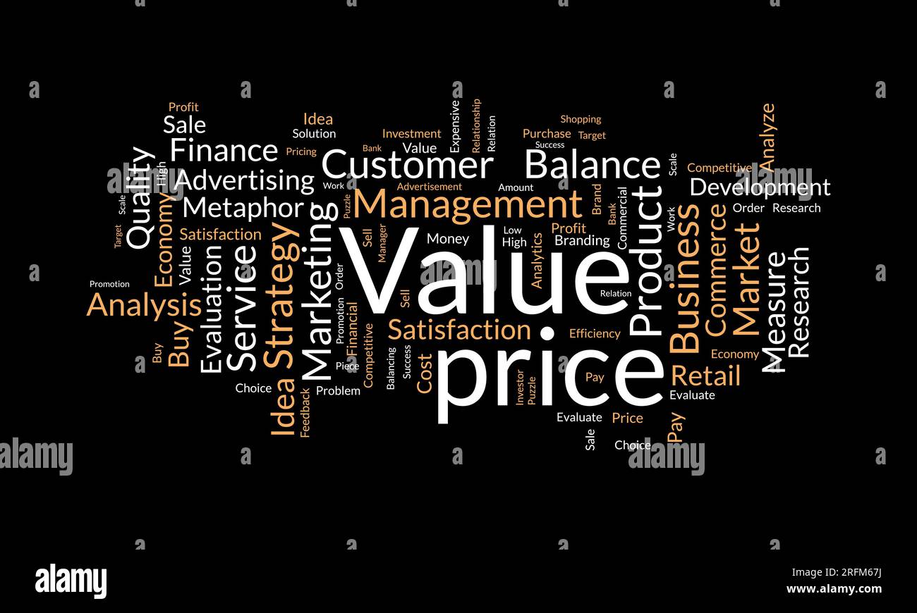 Word cloud background concept for Value price. Financial analysis