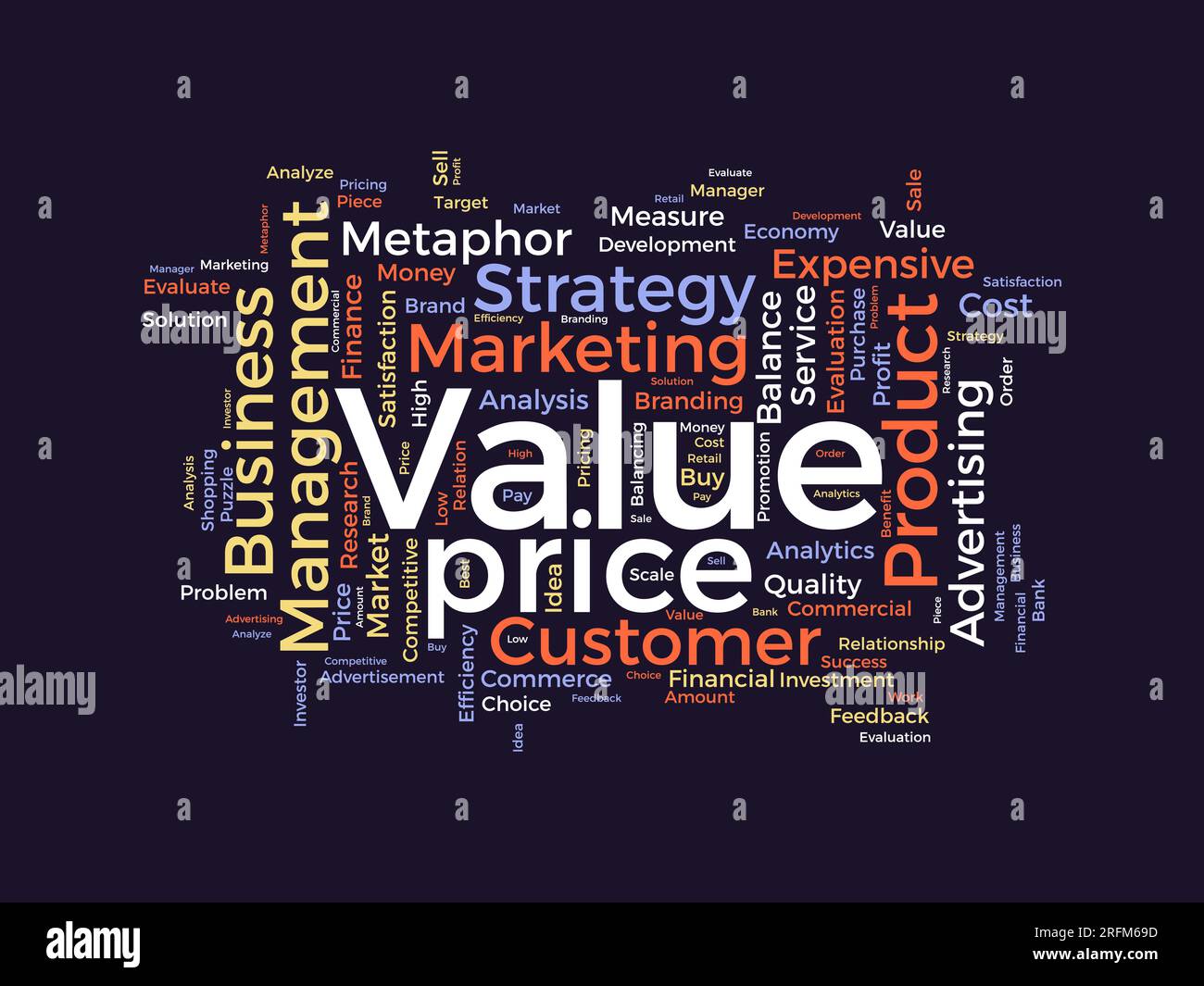 Word cloud background concept for Value price. Financial analysis metaphor with balance measure. vector illustration. Stock Vector