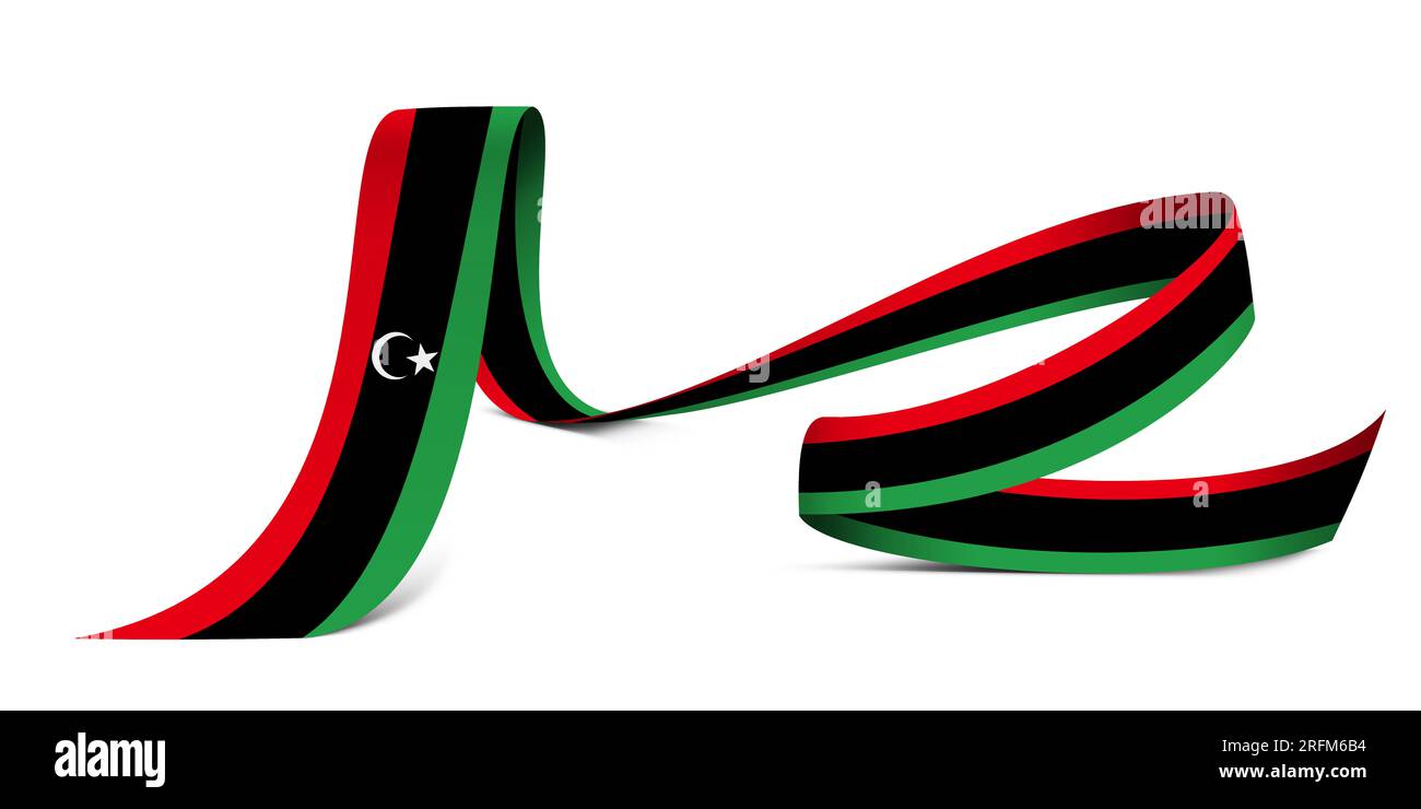 3D illustration. Flag of Libya on a fabric ribbon background Stock ...