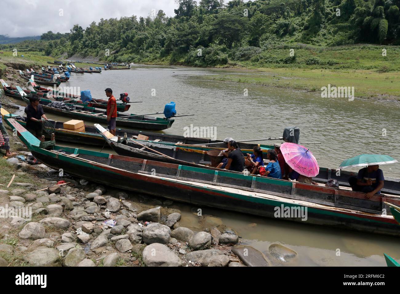 Bandarban, Bangladesh - July 27, 2023: Sangu River flows through the hills of Bandarban district in Bangladesh. The tribes are dependent on the river Stock Photo