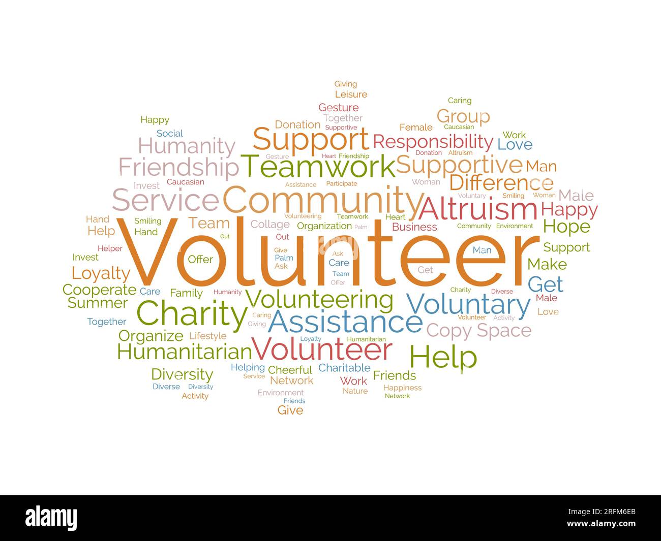 Word cloud background concept for volunteer. Charity support, community