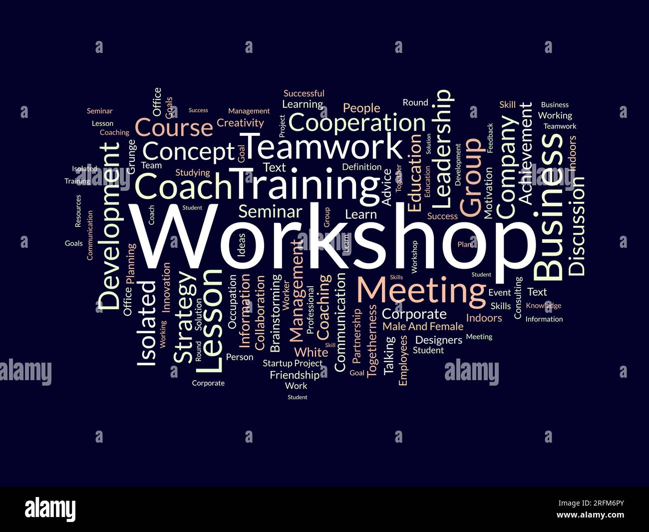 Word cloud background concept for Workshop. Business training seminar for employee brainstorming information concept. vector illustration. Stock Vector