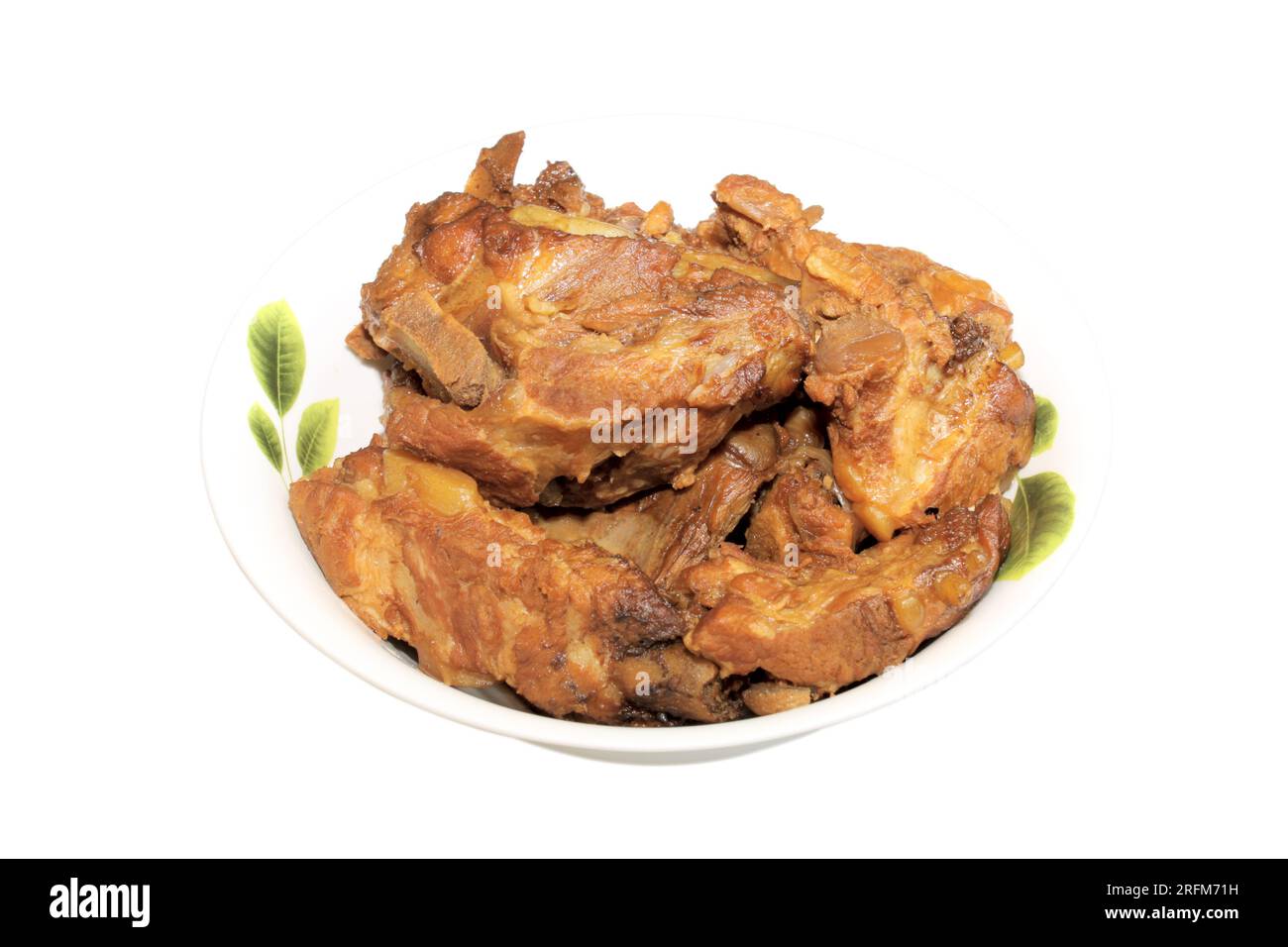 cooked meat in dish, in white background Stock Photo