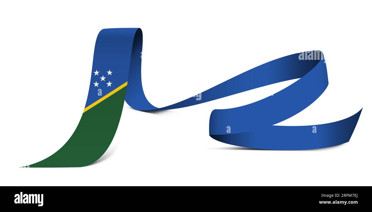 3D illustration. Flag of Solomon Islands on a fabric ribbon background ...