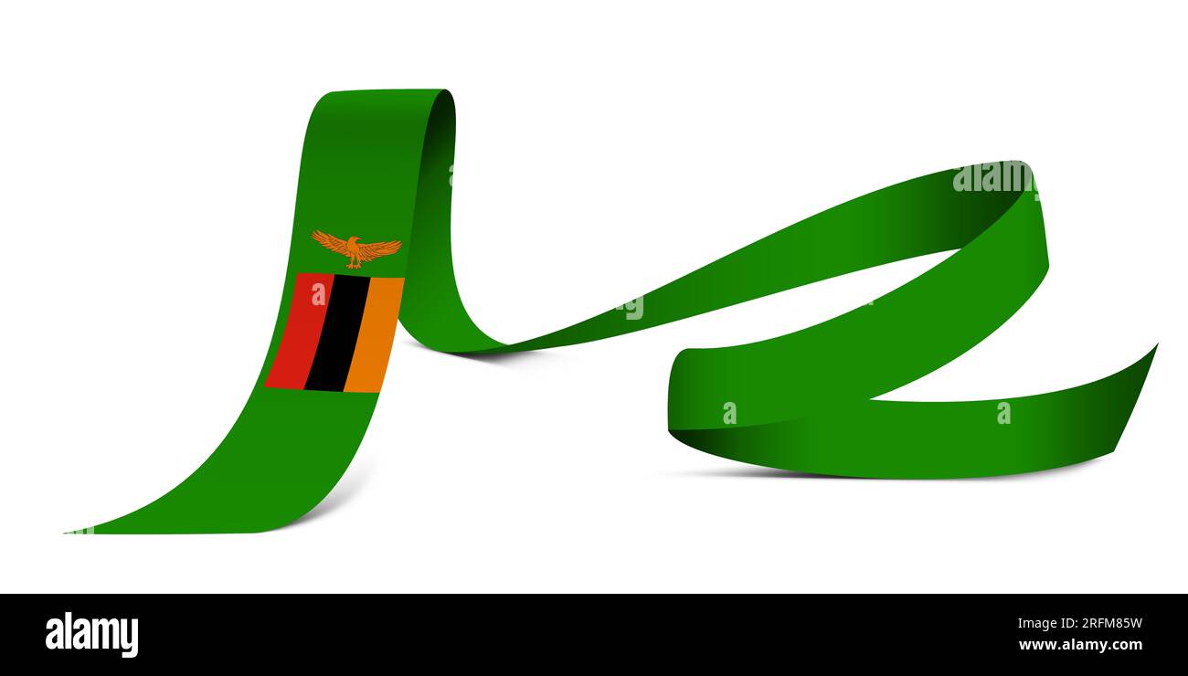 3D illustration. Flag of Zambia on a fabric ribbon background. Stock Photo
