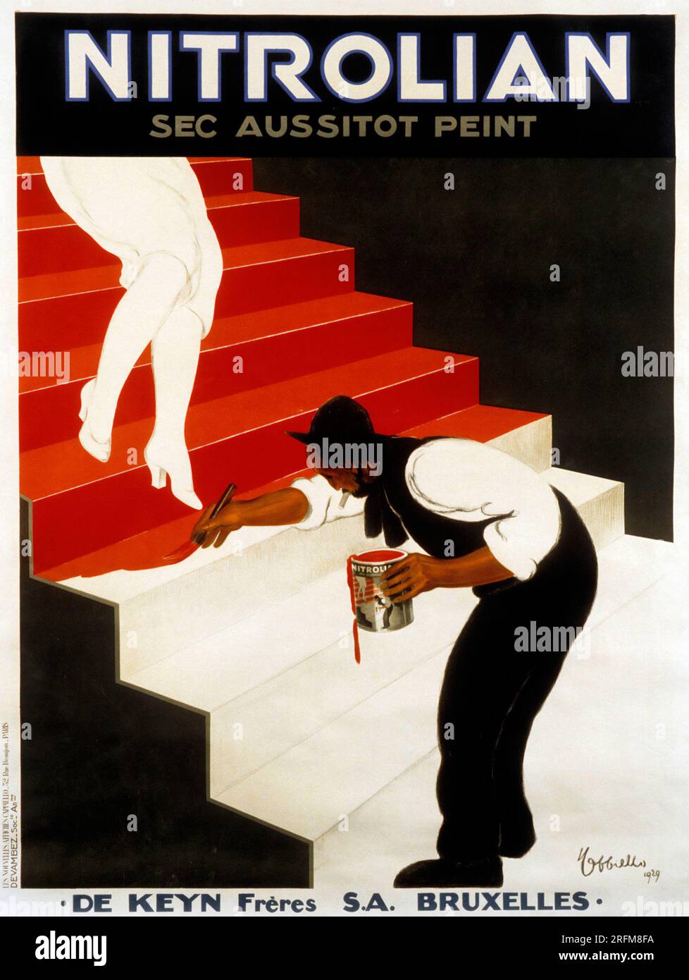 Vintage advertisement poster - Nitrolian dry as soon as painted. From Keyn Frères SA Brussels - Artwork by Leonetto Cappiello, 1929 Stock Photo