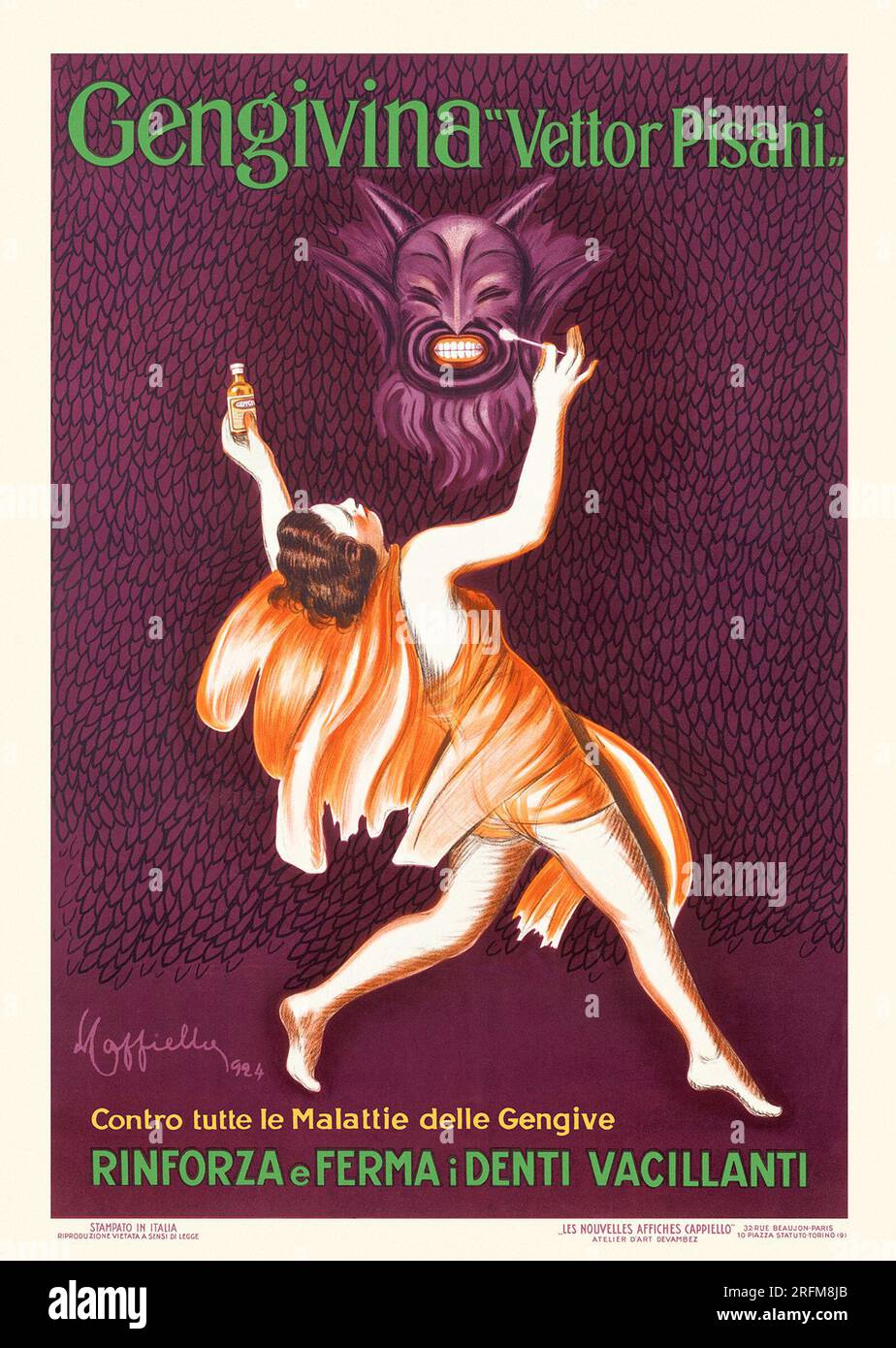 Affiche Publicitaire Gengivina Vettor Pisani - Italie 1924 | Style Cappiello | Neuf Plastifiée