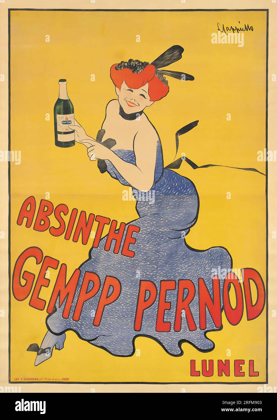 Absinthe, Gempp Pernod, Lunel - Vintage alcohol advertisement poster by Leonetto Cappiello, Paris 1903 Stock Photo