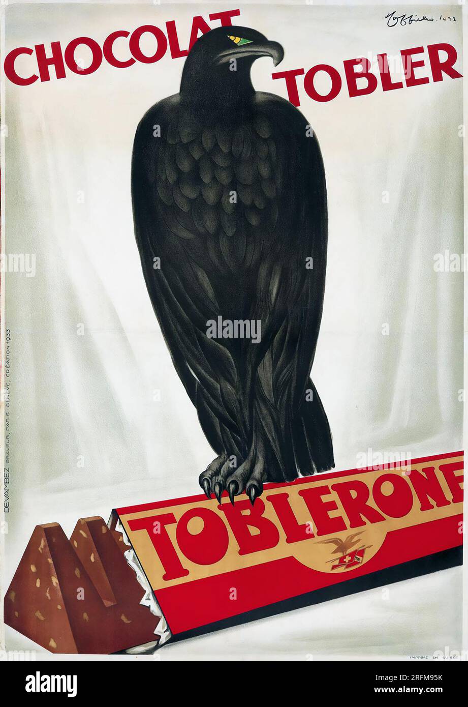 Chocolat Tobler. 1932 feat a falcon - Toblerone - Vintage advertisement poster by Leonetto Cappiello Stock Photo