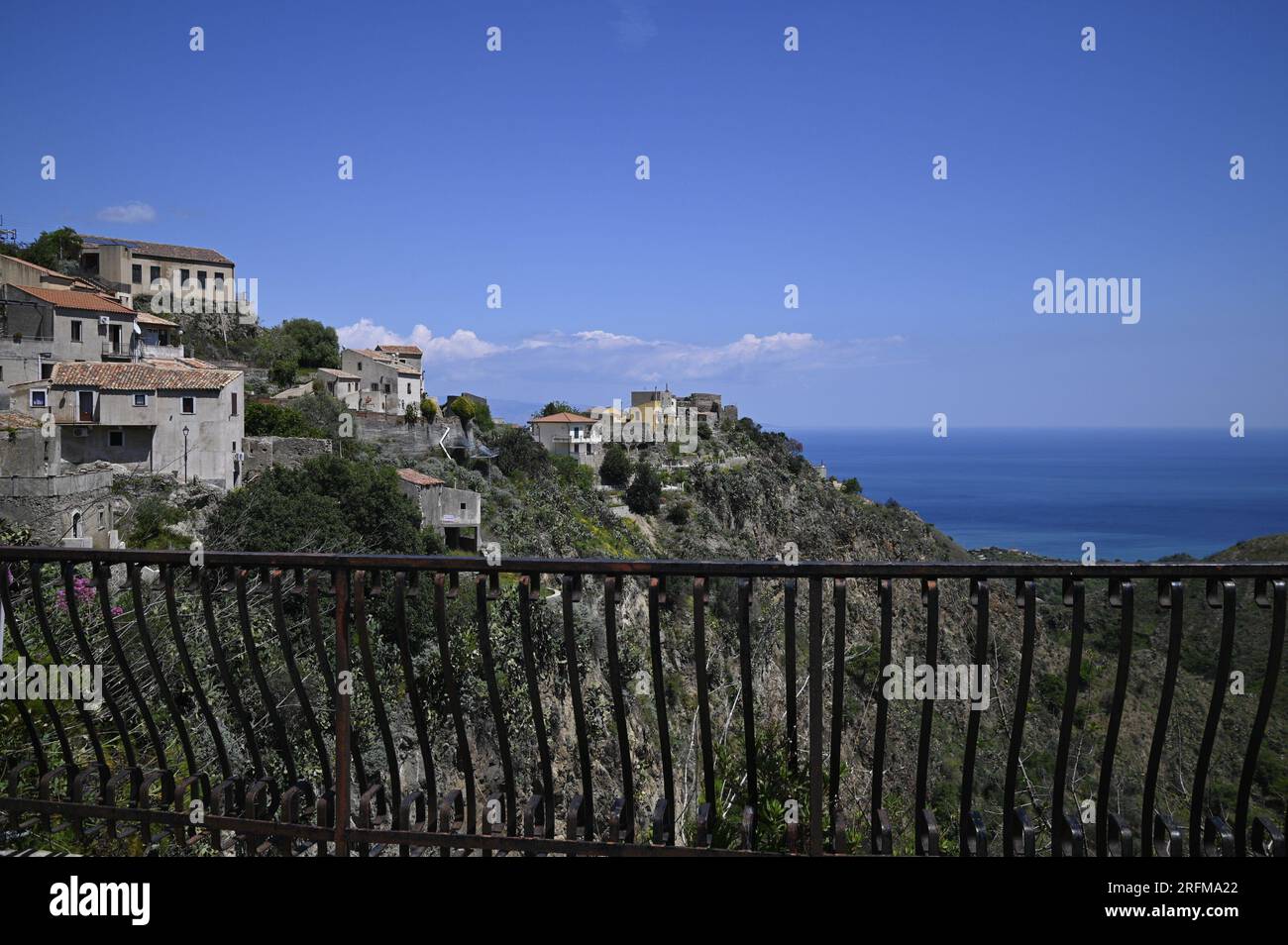 Rural landscape with scenic view of Savoca a medieval town in Sicily ...