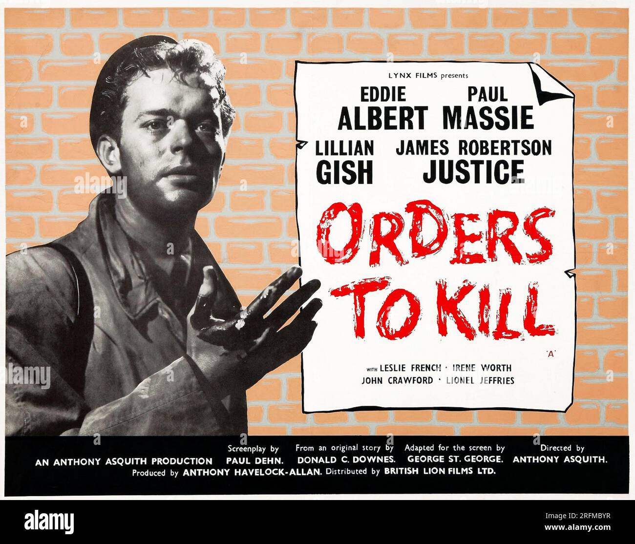 Orders to Kill' a 1958 British wartime drama film starring Paul Massie, Eddie Albert and Lillian Gish. Stock Photo