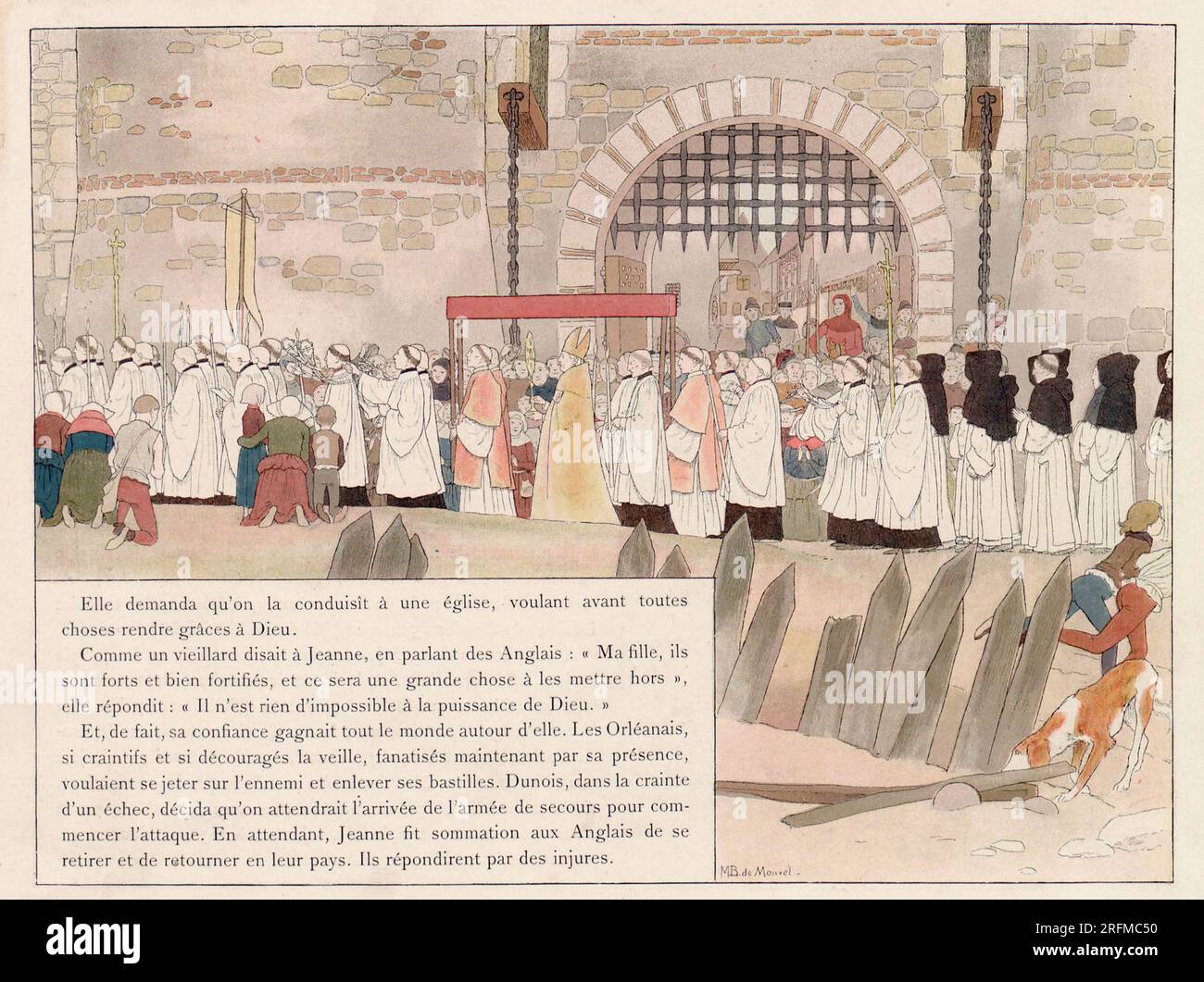In Orléans, Joan of Arc was taken to a church. Illustration published