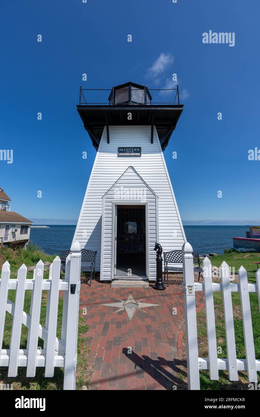 Olcott, NY - July 30, 2022: Replica lighthouse built using historic photographs of the original. Stock Photo