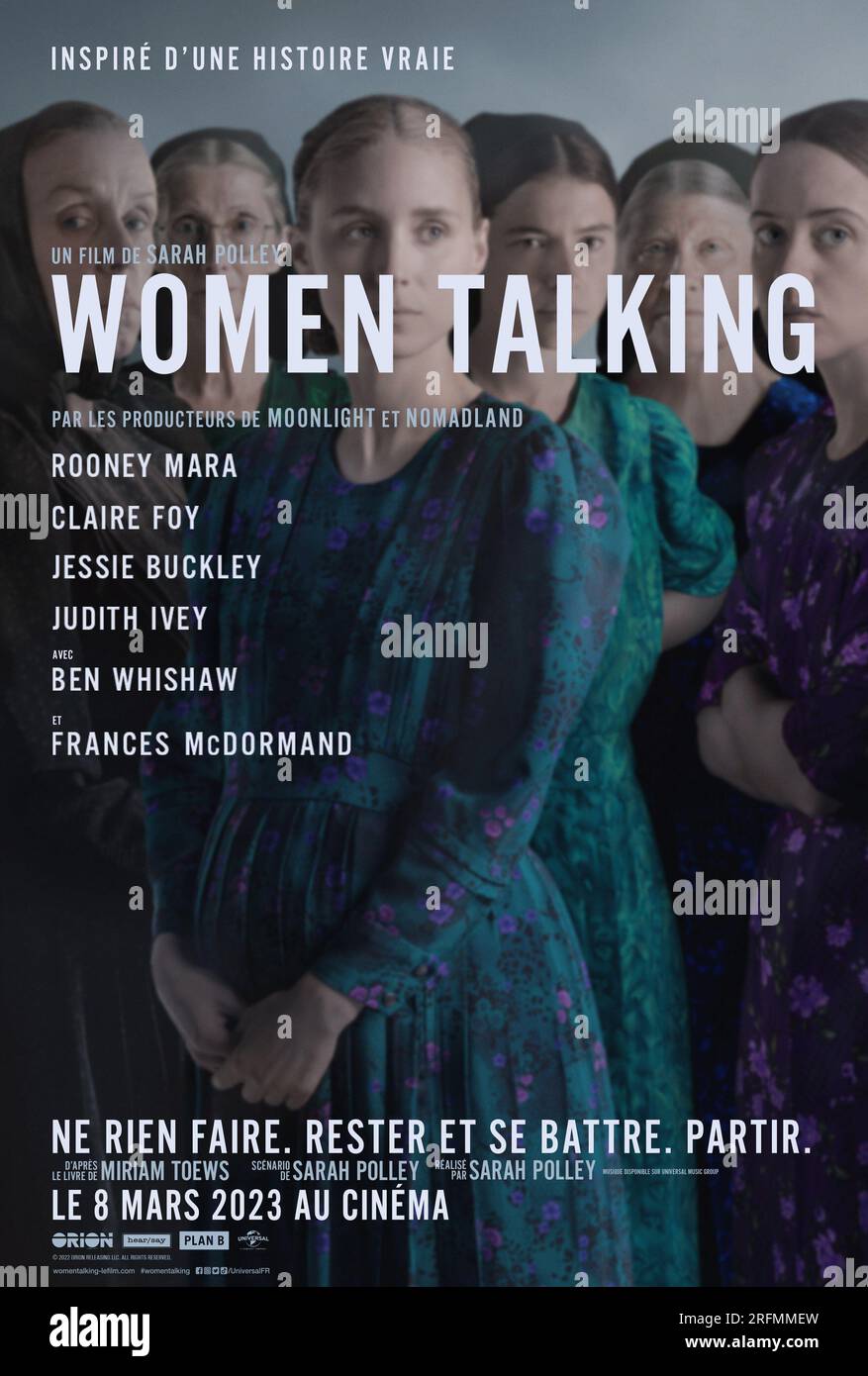 Women Talking Year : 2022 USA Director : Sarah Polley Frances McDormand, Sheila McCarthy, Rooney Mara, Claire Foy, Judith Ivey, Jessie Buckley French poster Stock Photo