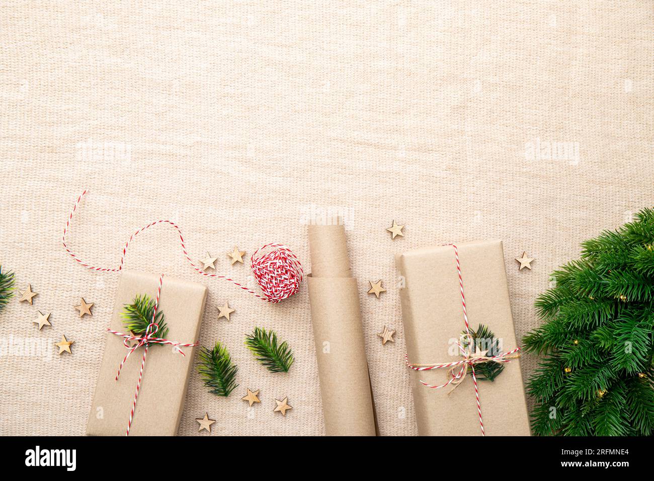 Gift wrapping with natural brown packing paper called Sack kraft paper