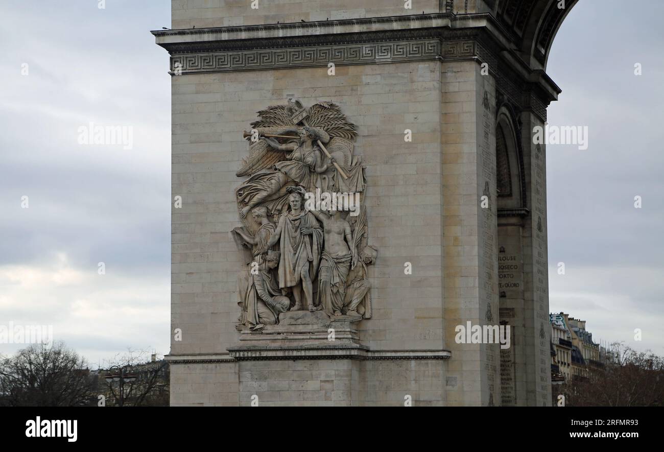 The relief with Napoleon on the Arc de Triomphe - Paris, France Stock Photo