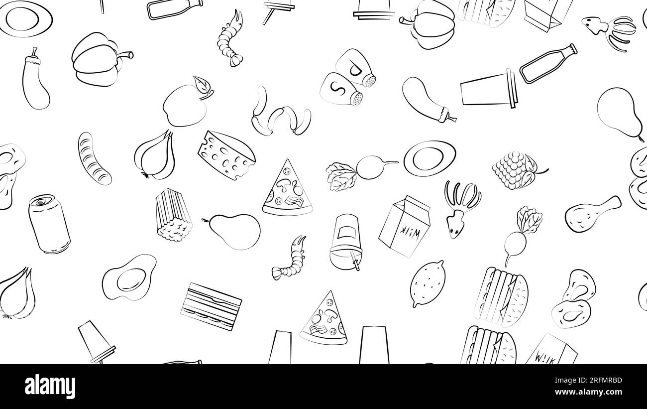 Endless green seamless pattern of delicious food and snack items icons