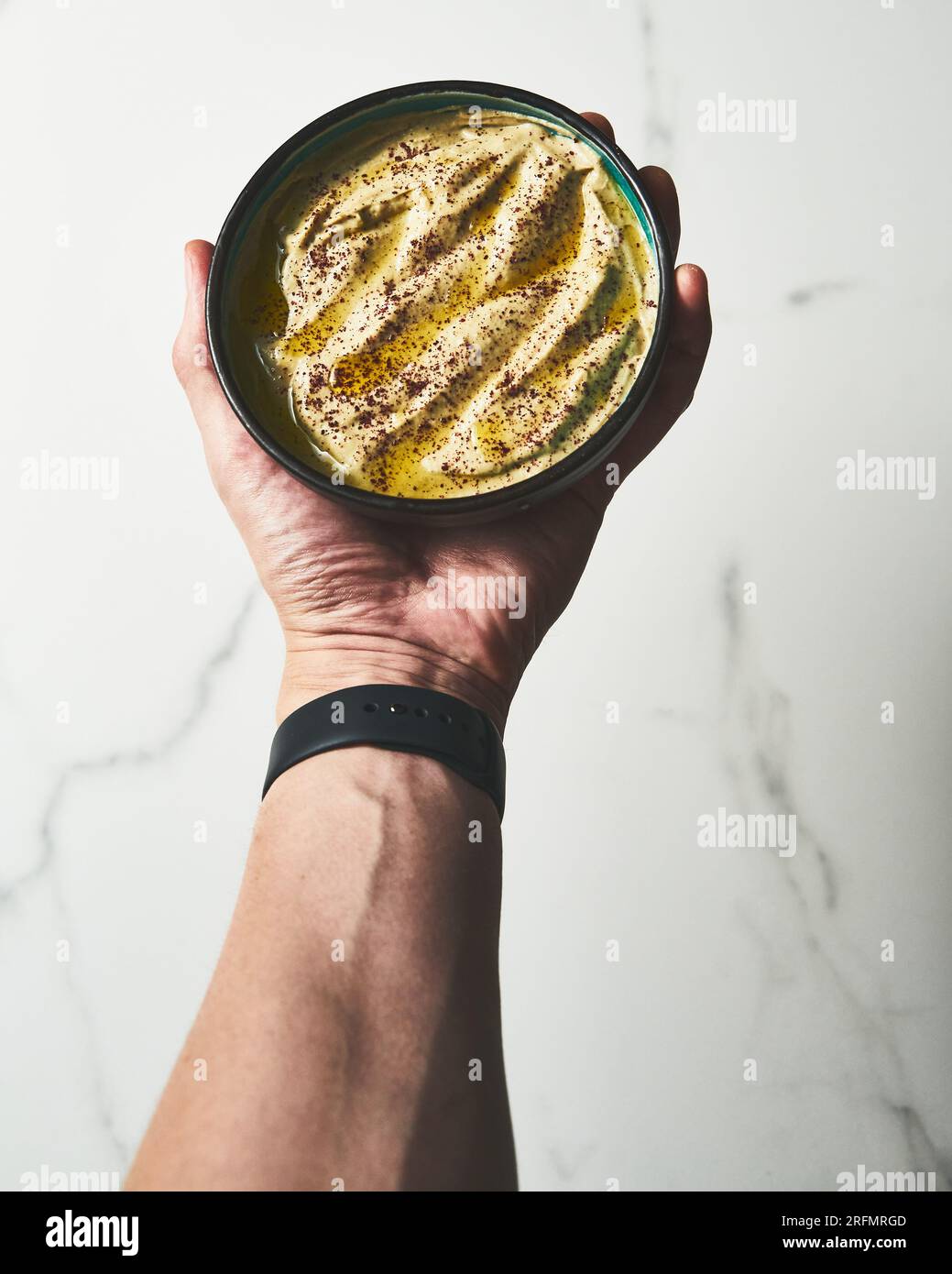 Mutabal or Moutabal - Middle Eastern dip made from roasted eggplants with tahini, garlic and lemon juice. It's creamy, smoky, and tangy. Stock Photo